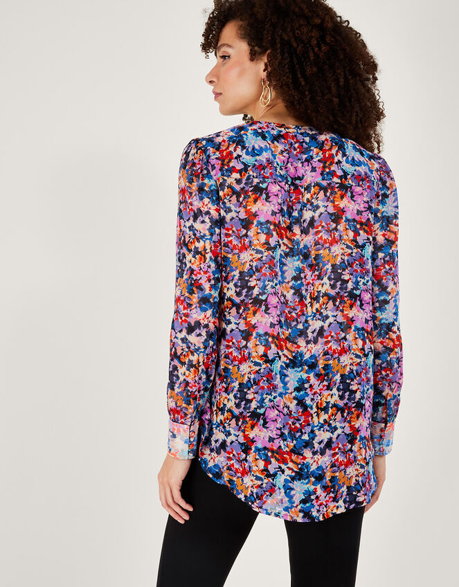 Palmer Print Pleated Blouse, Ivory (IVORY), large