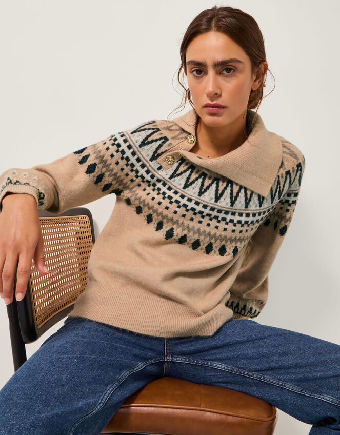 Fifi Fair Isle Sweater, Camel (CAMEL), large