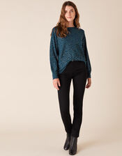 Foil Animal Print Jumper with Sustainable Viscose, Teal (TEAL), large