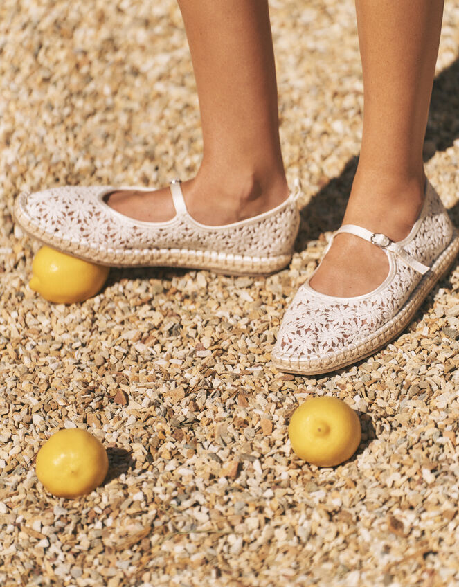 Lola Lace Espadrille Flats, Ivory (IVORY), large
