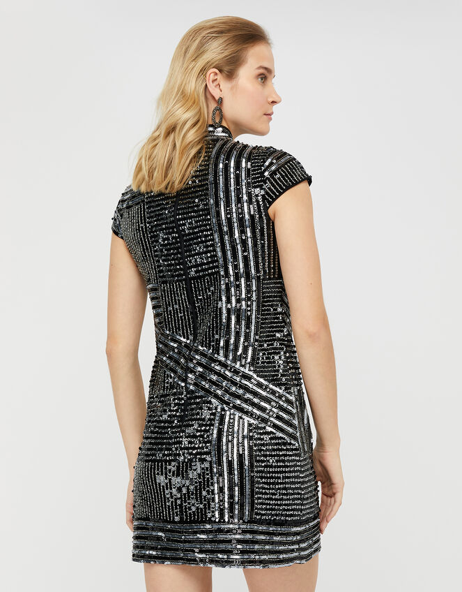 Brienne Linear Embellished Tunic Dress, Silver (SILVER), large