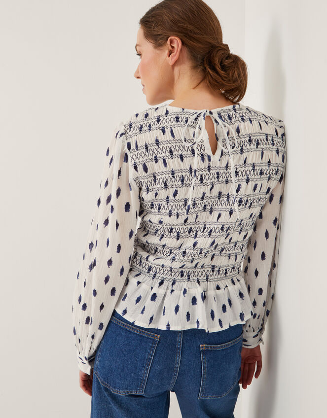 Molly Spot Smocked Top, Ivory (IVORY), large