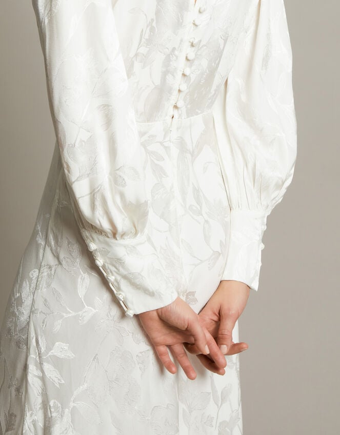 Grace Long Sleeve Satin Bridal Dress, Ivory (IVORY), large