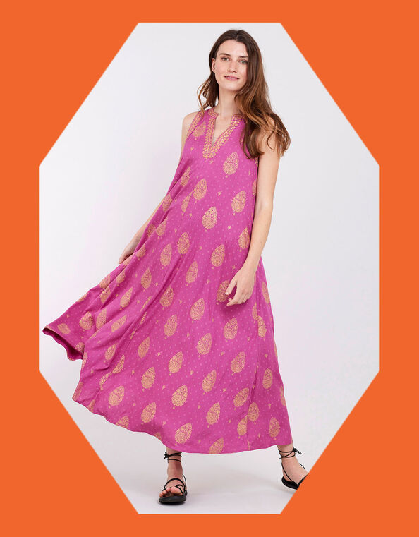 East Silvie Foil Print Dress, Pink (PINK), large