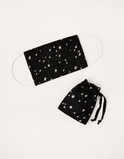 Star Print Face Mask in Pure Cotton, , large