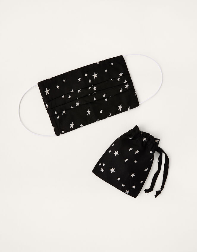 Star Print Face Mask in Pure Cotton, , large