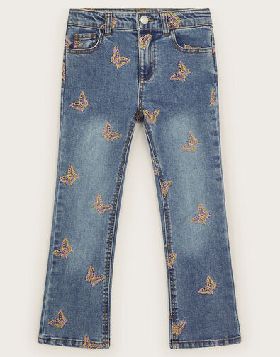 Butterfly Embroidered Jeans, Blue (BLUE), large
