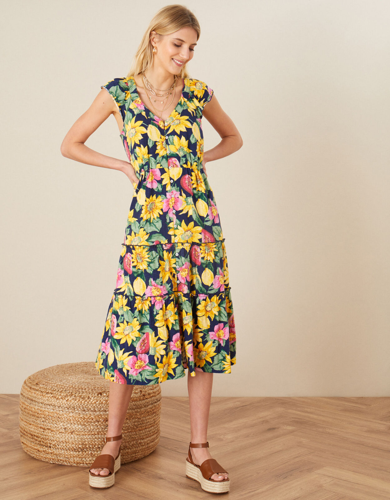 Floral jersey midi dress Clearance