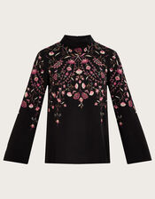 Glenn Embroidered Paisley Top , Black (BLACK), large