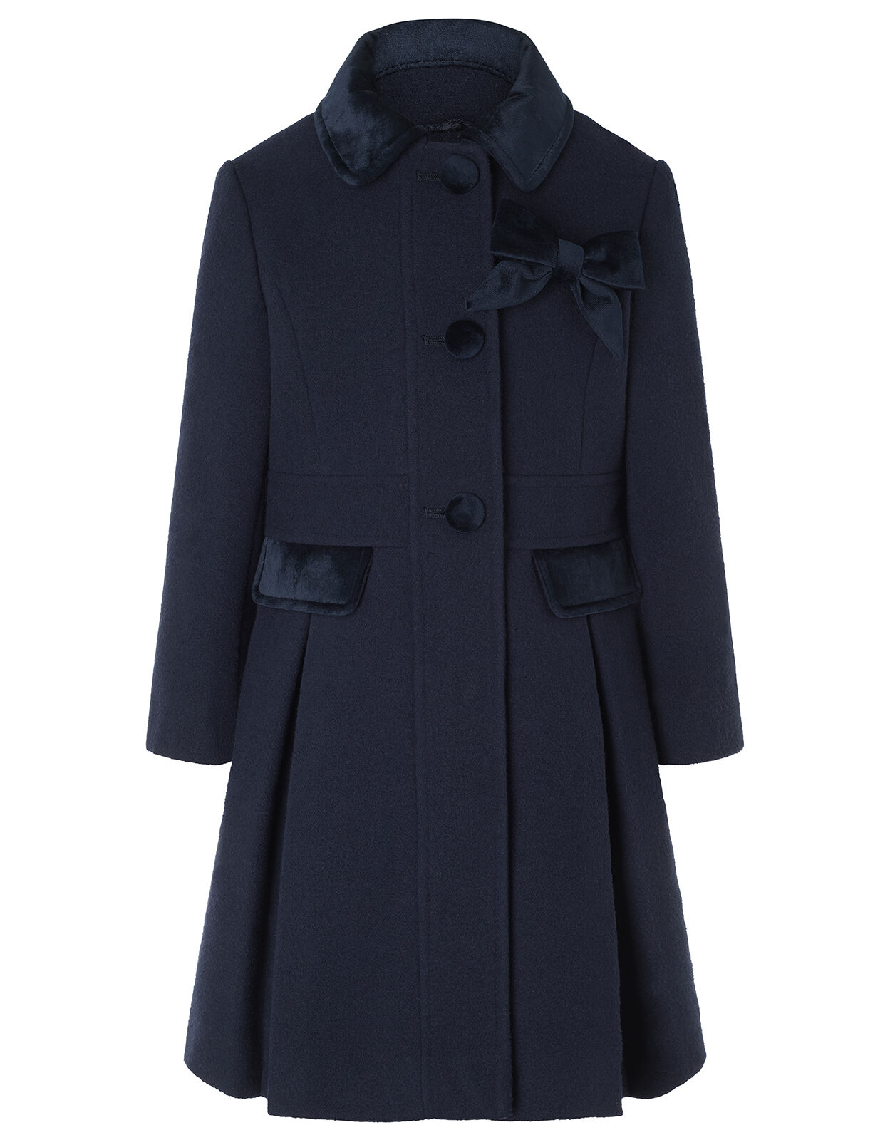 Velvet Trim Coat with Brooch