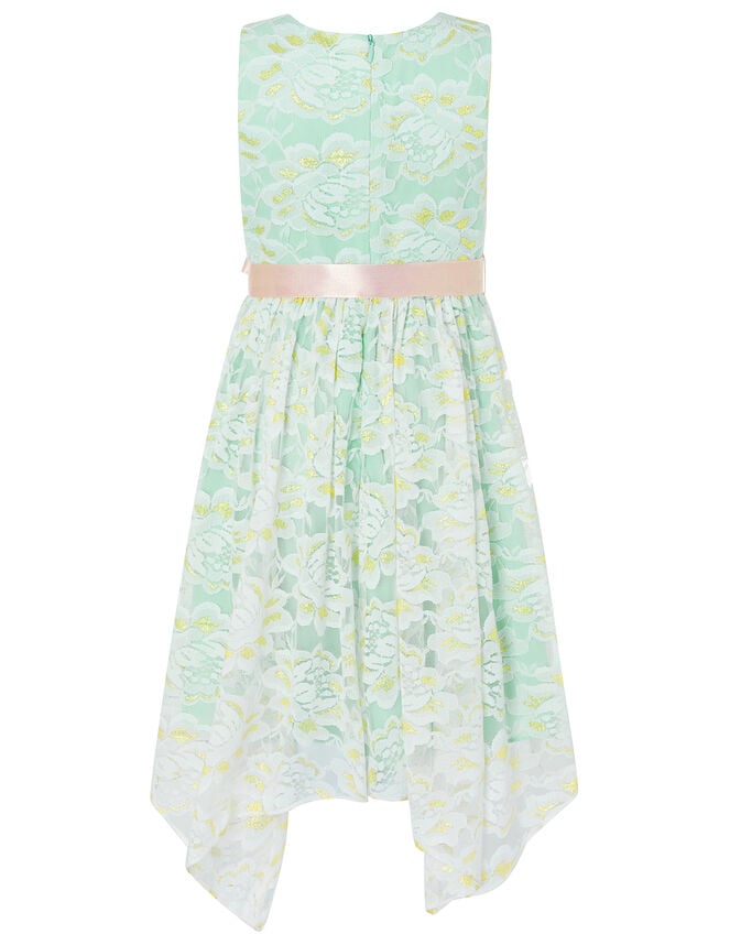Josie Lace Hanky Hem Dress with Corsage, Green (MINT), large