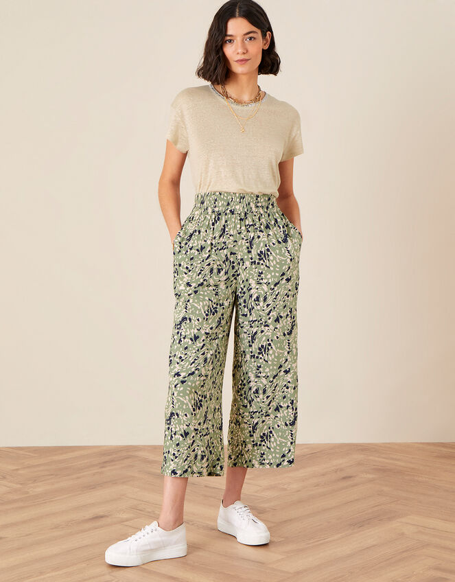 Printed Culottes in LENZING™ ECOVERO™, Green (KHAKI), large