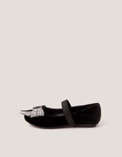 Jewel Bow Velvet Ballet Flats, Black (BLACK), large