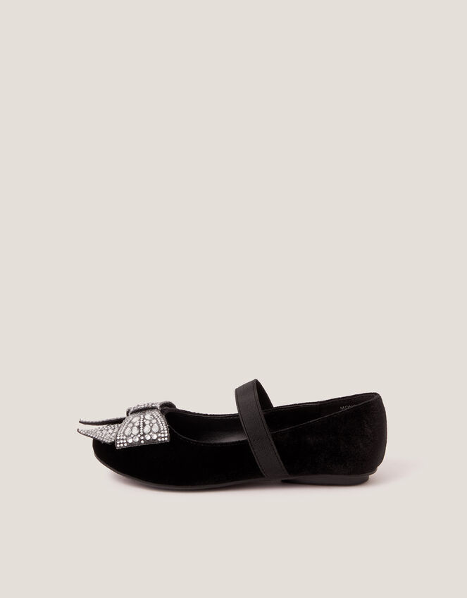 Jewel Bow Velvet Ballet Flats, Black (BLACK), large