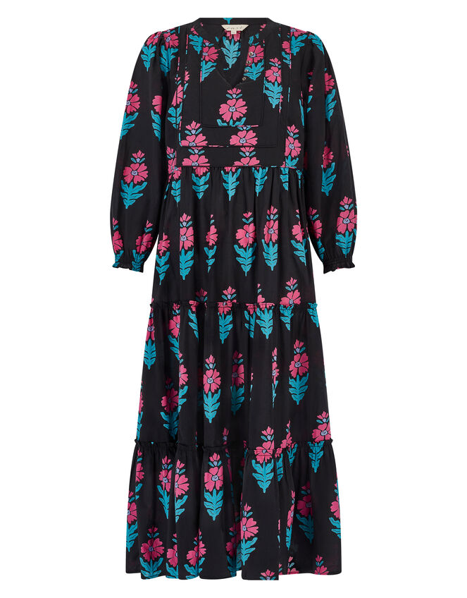 East Helena Woodblock Print Midi Dress, Black (BLACK), large