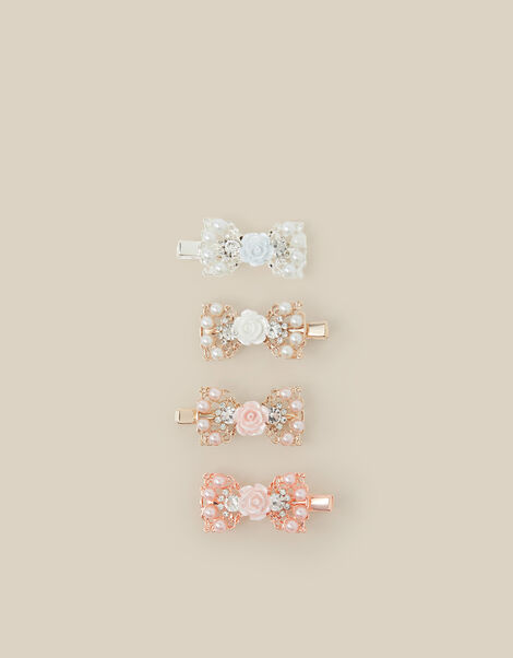 4-Pack Embellished Bow Hair Clips, , large