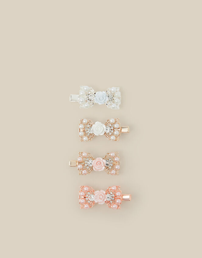 4-Pack Embellished Bow Hair Clips, , large