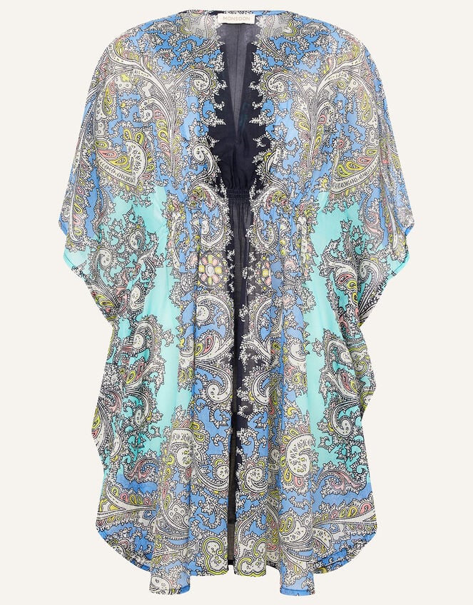 Bright Paisley Print Kaftan in Organic Cotton , Blue (BLUE), large