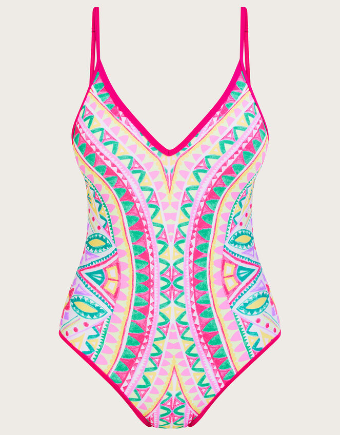 Mosaic Print Swimsuit with Recycled Polyester, Pink (PINK), large