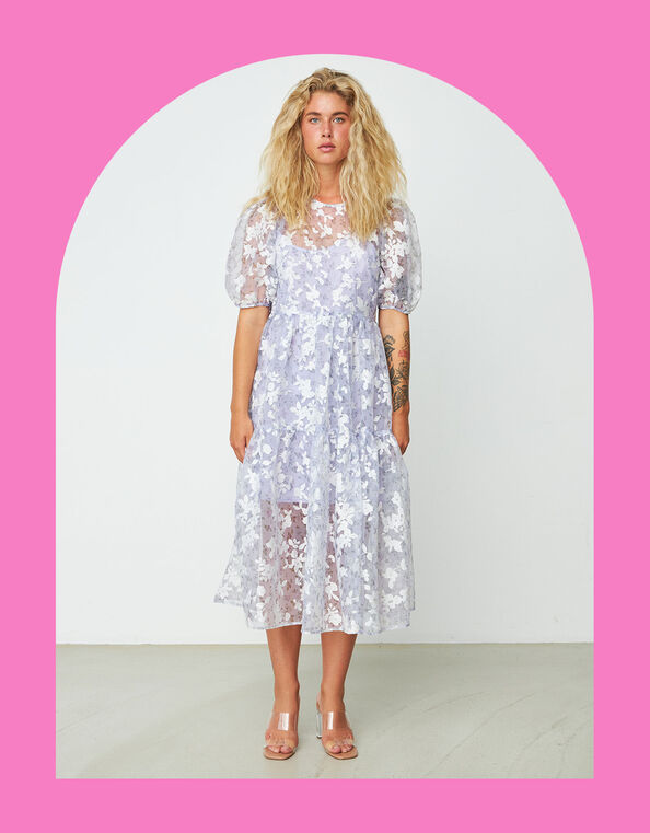Crās Floral Mesh Dress, Purple (LILAC), large