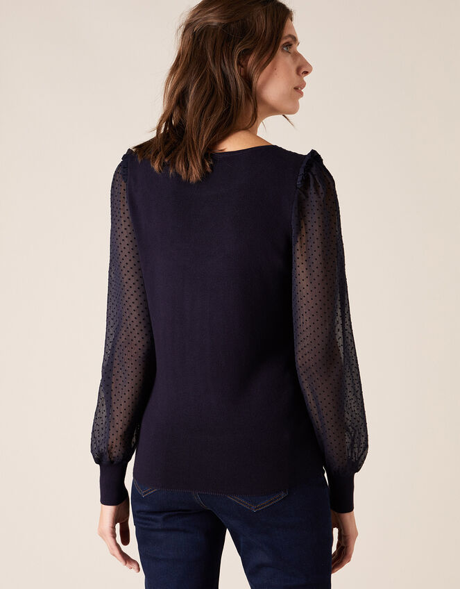 Woven Sleeve Jumper with Sustainable Viscose, Blue (NAVY), large