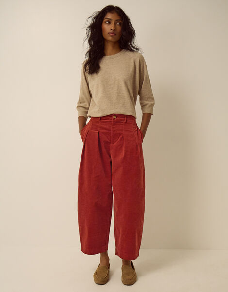 Mabel Corduroy Barrel Leg Trousers, Cognac (COGNAC), large