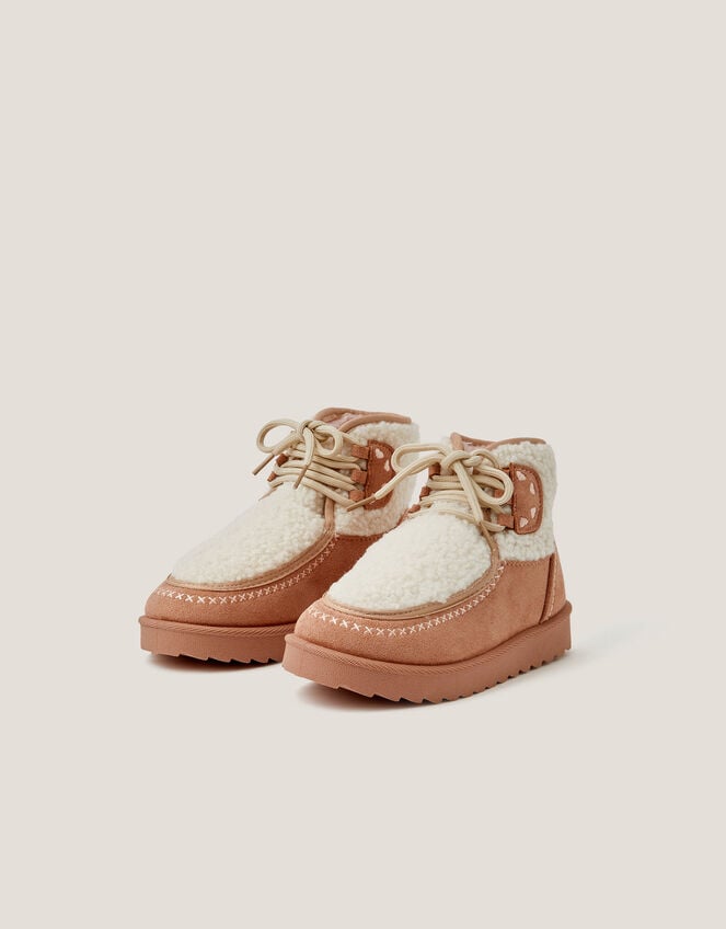 Heart Faux Shearling Ankle Boots, Natural (NATURAL), large
