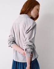 East Piper Striped Cotton Shirt, Blue (BLUE), large