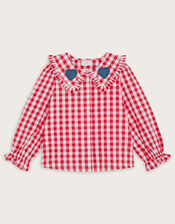 Heart Collar Gingham Blouse, Red (RED), large