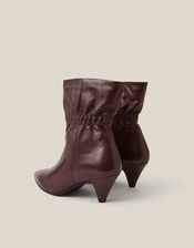 Fia Ruched Leather Kitten Heel Boots, Red (BURGUNDY), large