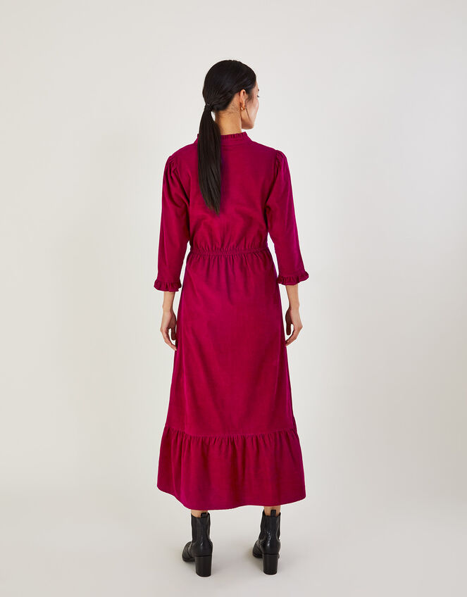 Cord Collared Tiered Dress in Sustainable Cotton, Pink (PINK), large