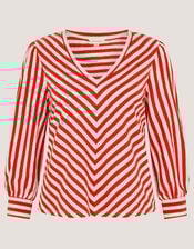 Shayla V-Neck Stripe Jersey Top, Ivory (IVORY), large