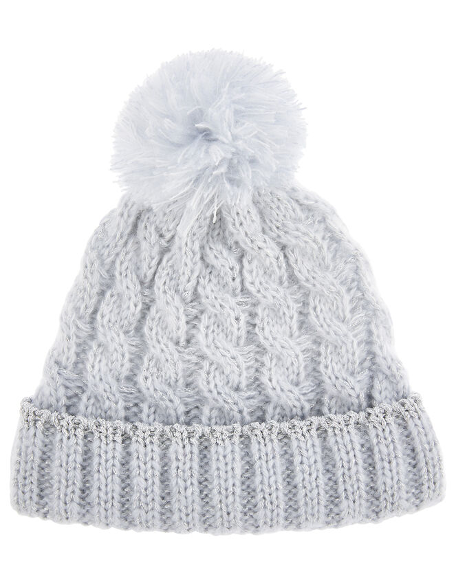 Baby Evie Shimmer Cable Knit Hat, Blue (BLUE), large