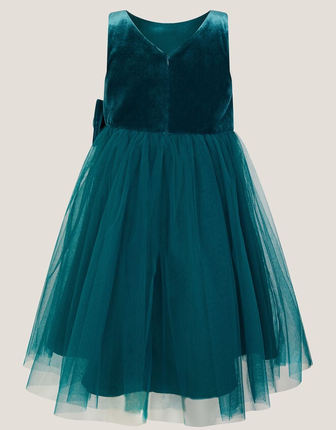 Velvet Bow Party Dress, Teal (TEAL), large