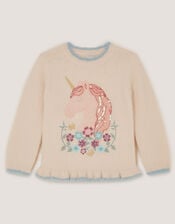 Embellished Unicorn Fluffy Knit Jumper, Ivory (IVORY), large