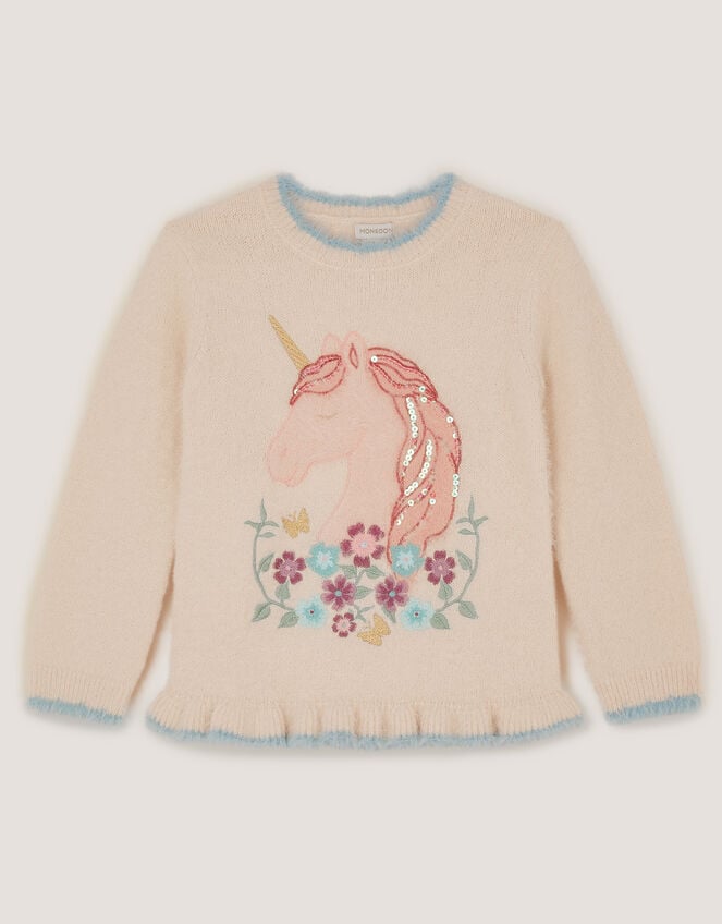 Embellished Unicorn Fluffy Knit Jumper, Ivory (IVORY), large