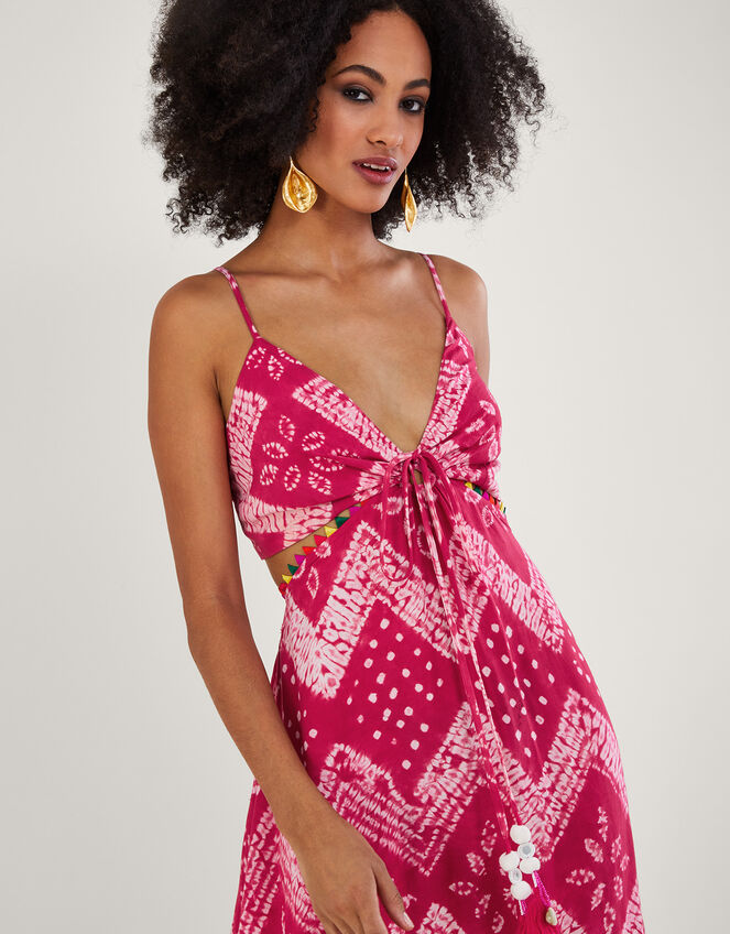 chinese dress ladies Ethnic Bandhani Printed Embroidered A-Line Pleated Maxi Flared Dress main image 0