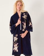 Fallon Embroidered Velvet Kimono , Blue (NAVY), large