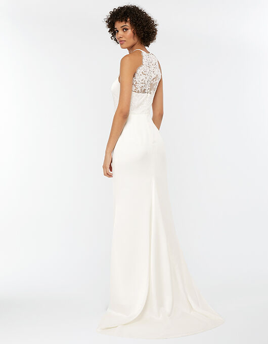Anne Lace Back Satin Maxi Wedding Dress Ivory