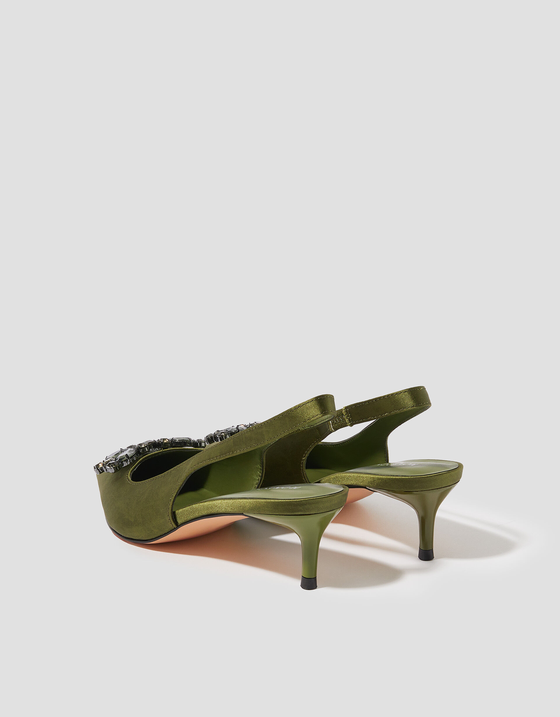 Tara Embellished Slingback Kitten Heels Green