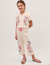 Floral Embroidered Shirt & Trousers Set, White (WHITE), large