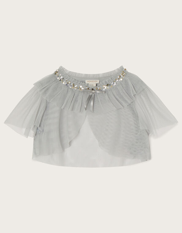 Land of Wonder Short Tulle Cape Jacket, Gray (GREY), large