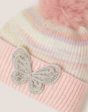 Faux Fur Butterfly Hat & Gloves Set, Multi (MULTI), large