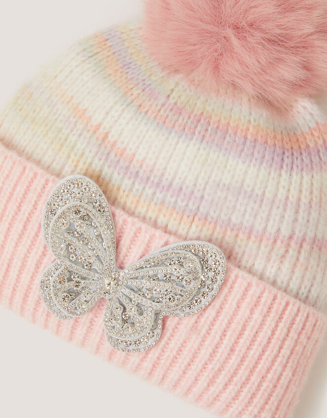 Faux Fur Butterfly Hat & Gloves Set, Multi (MULTI), large