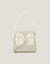Glitter Pearl Bow Handbag, , large