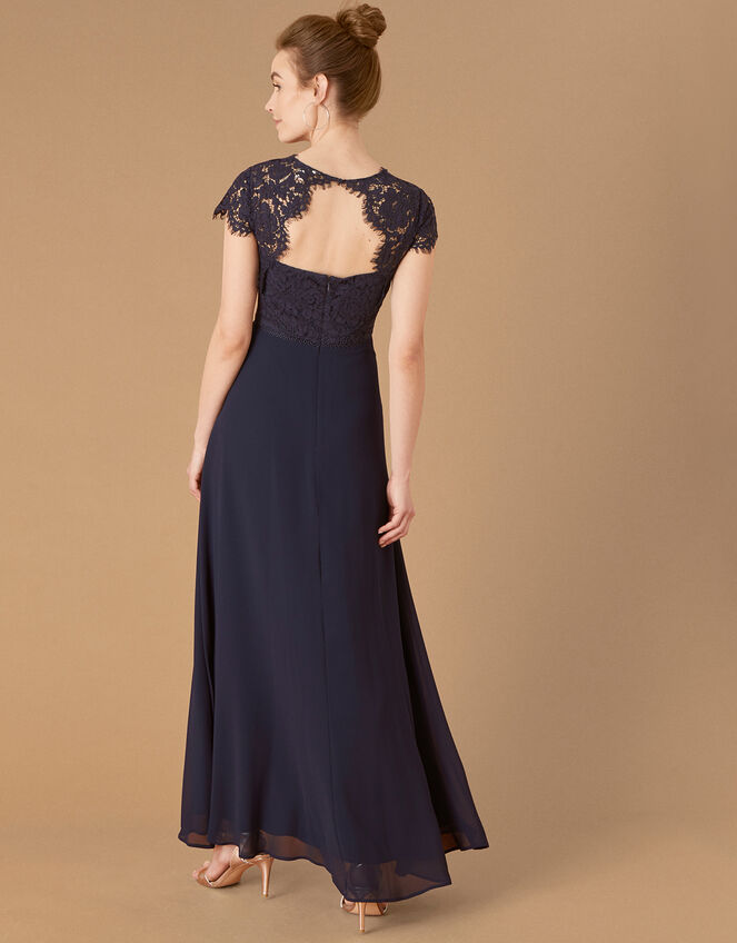 Marne Maxi Dress with Floral Lace, Blue (NAVY), large