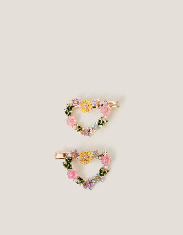 2-Pack Floral Heart Hair Clips, , large