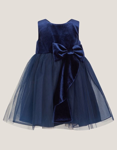 Baby Velvet Bow Party Dress, Blue (NAVY), large