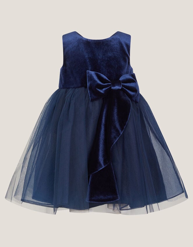 Baby Velvet Bow Party Dress, Blue (NAVY), large