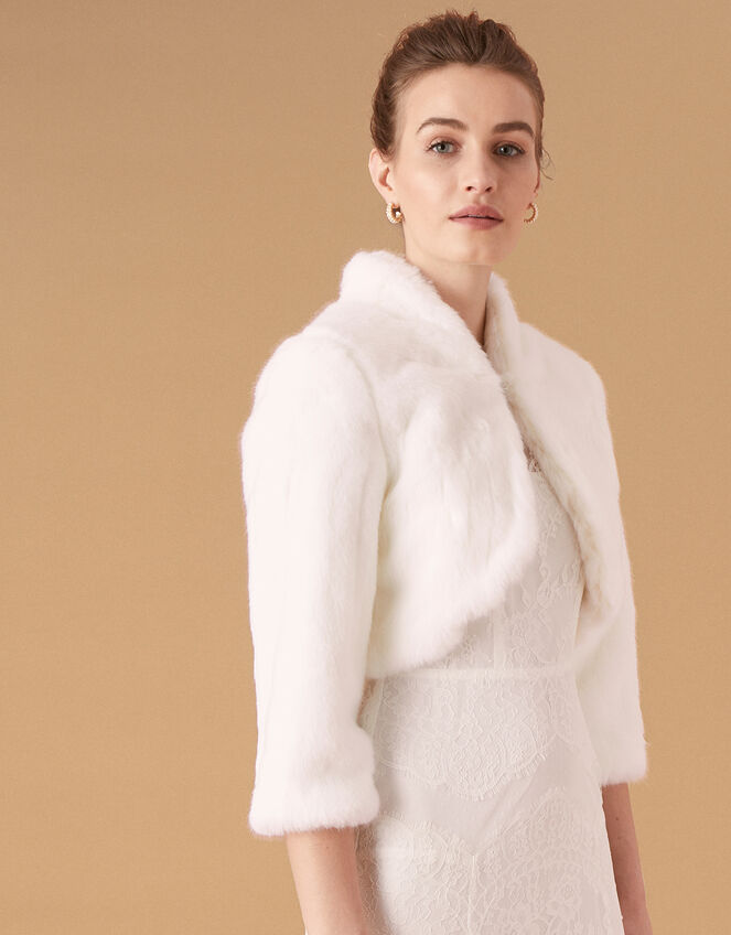 Maria Faux Fur Bridal Jacket, Ivory (IVORY), large